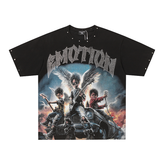 Rivet Collar Rock Angel Band Rhinestone Oversized Graphic Tee
