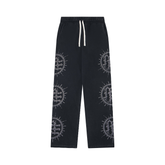 Mixed‑Emotion Sun Rhinestone Wide‑Leg Sweatpants