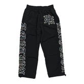 Mixed Emotion Unisex Black Nylon Track Pants Colorful Rhinestone Gothic Side Print Wide‑Leg Streetwear Pants