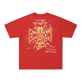 Mixed Emotion Red Double‑Sided Graffiti Cross Oversized Tee