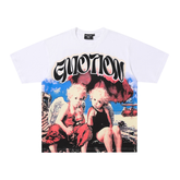 Mixed Emotion Beach Soda‑Drinking Cherub Oversized Graphic Tee
