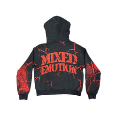 Mixed Emotion Vintage Distressed Red Skull Skeleton Print Cropped Full Zip Hoodie Gothic Punk Street Jacket