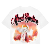 Mixed Emotion Rhinestone Script Angel Graphic T-Shirt White Y2K Gothic Streetwear