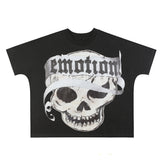 Mixed Emotion Skull Gothic Banner Cropped T-Shirt Black Punk Hardcore Streetwear