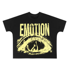 Mixed Emotion Grunge Eye Art Cropped Oversized T‑Shirt | Vintage Distressed Front & Back Print Unisex Street Tee
