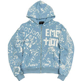 Mixed Emotions Graffiti Zip Up Hoodie Blue