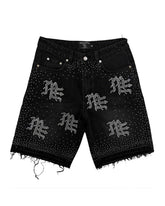 Mixed Emotions "ME" Rhinestone Denim Shorts Black