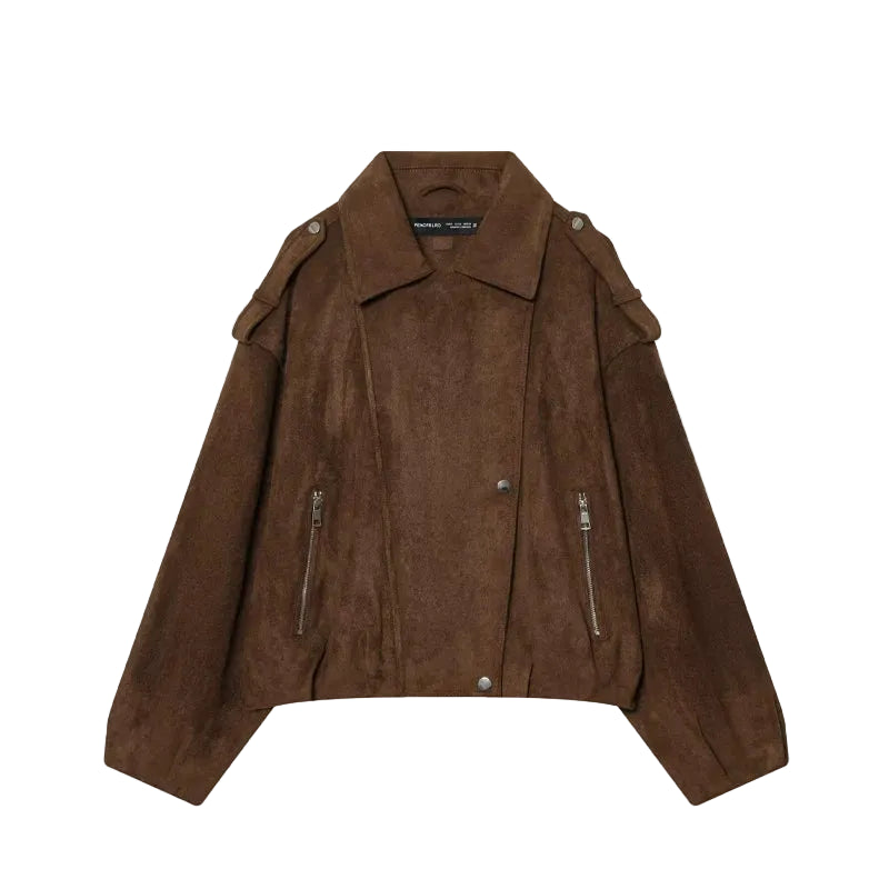 ZR European and American style foreign trade ZA women's motorcycle style suede effect loose jacket jacket 6318036