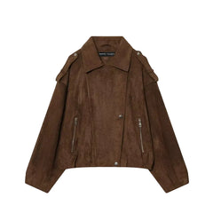 ZR European and American style foreign trade ZA women's motorcycle style suede effect loose jacket jacket 6318036