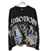 Mixed Emotion Oversized Black Long‑Sleeve T‑Shirt Horror Zombie Cemetery Graphic Unisex Cropped Punk Street Top