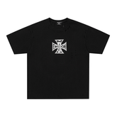 Mixed Emotion Ripped Iron‑Cross Logo Oversized Tee