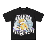 Blindfolded Cherub Angel Rhinestone Graphic Oversized Tee