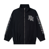 Mixed Emotion Rhinestone‑Decorated Graphic Black Windbreaker Jacket