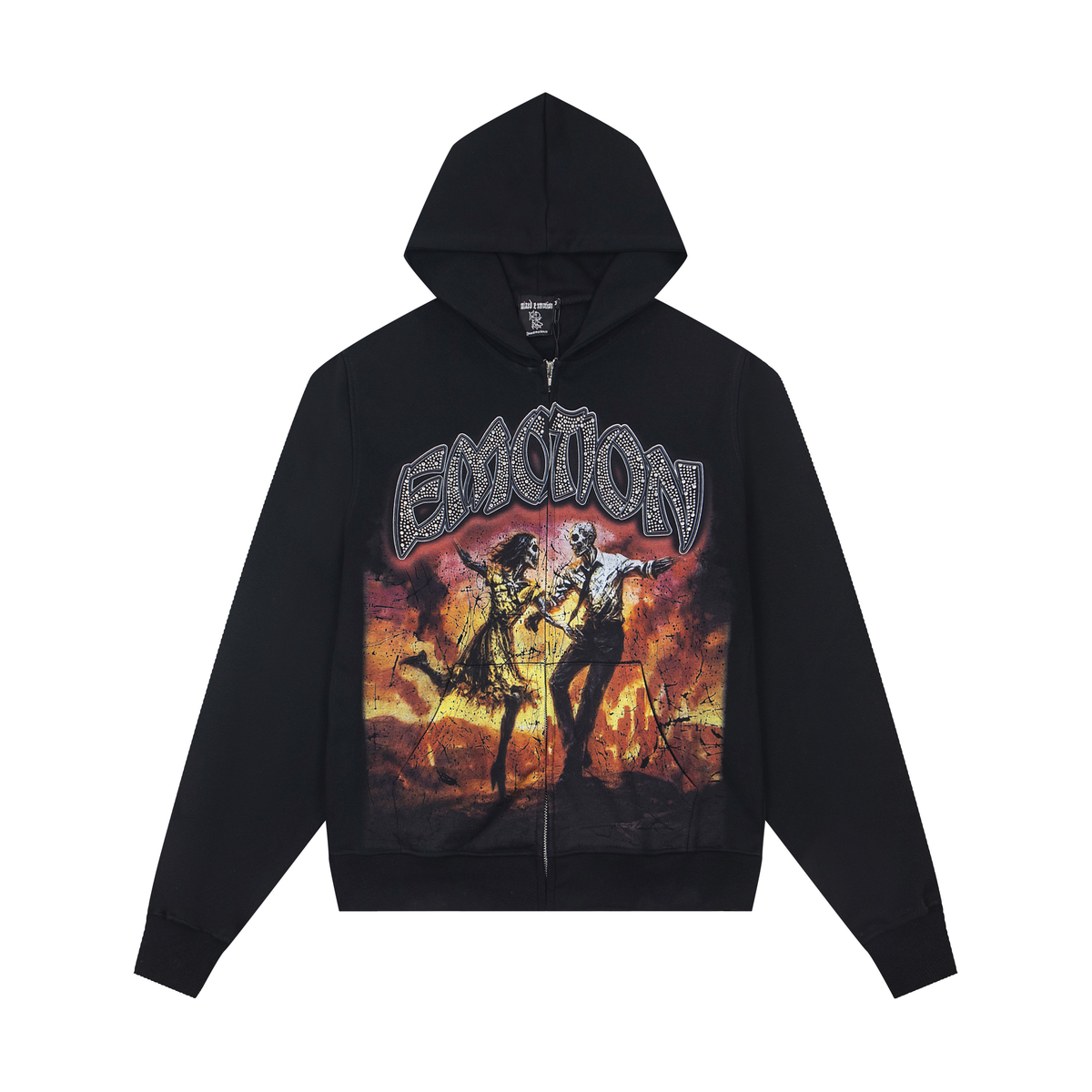 Mixed Emotion Skeleton Dance Rhinestone Zip‑Up Hoodie