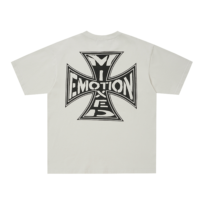 Mixed Emotion Ripped Iron‑Cross Logo Oversized Tee