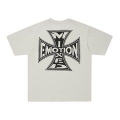 Mixed Emotion Ripped Iron‑Cross Logo Oversized Tee
