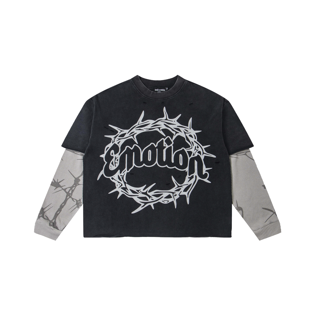 Mixed Emotion Thorn Crown Graphic Faux Layered Long‑Sleeve Tee