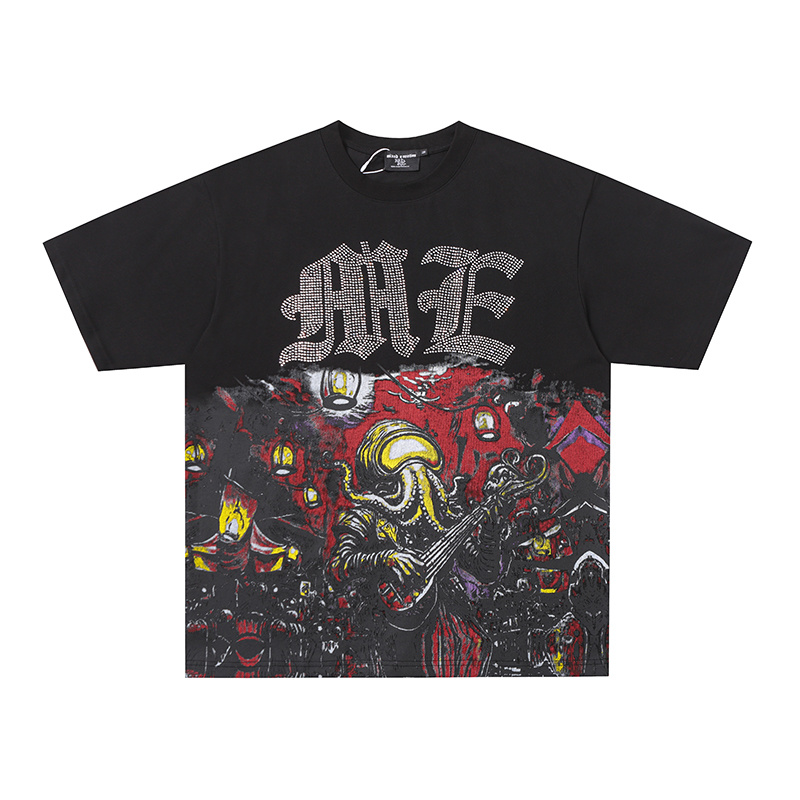 Mixed Emotion Octopus Performer Rhinestone‑Print Oversized Tee