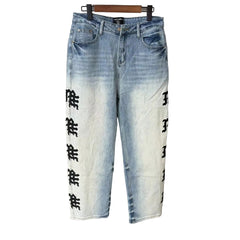 Mixed Emotion Gothic Side Letter Print Baggy Denim Jeans Acid‑Wash Y2K Streetwear Wide‑Leg Pants