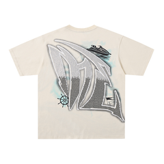 Mixed Emotion Water‑Sport Angel Rhinestone Graphic Oversized Tee