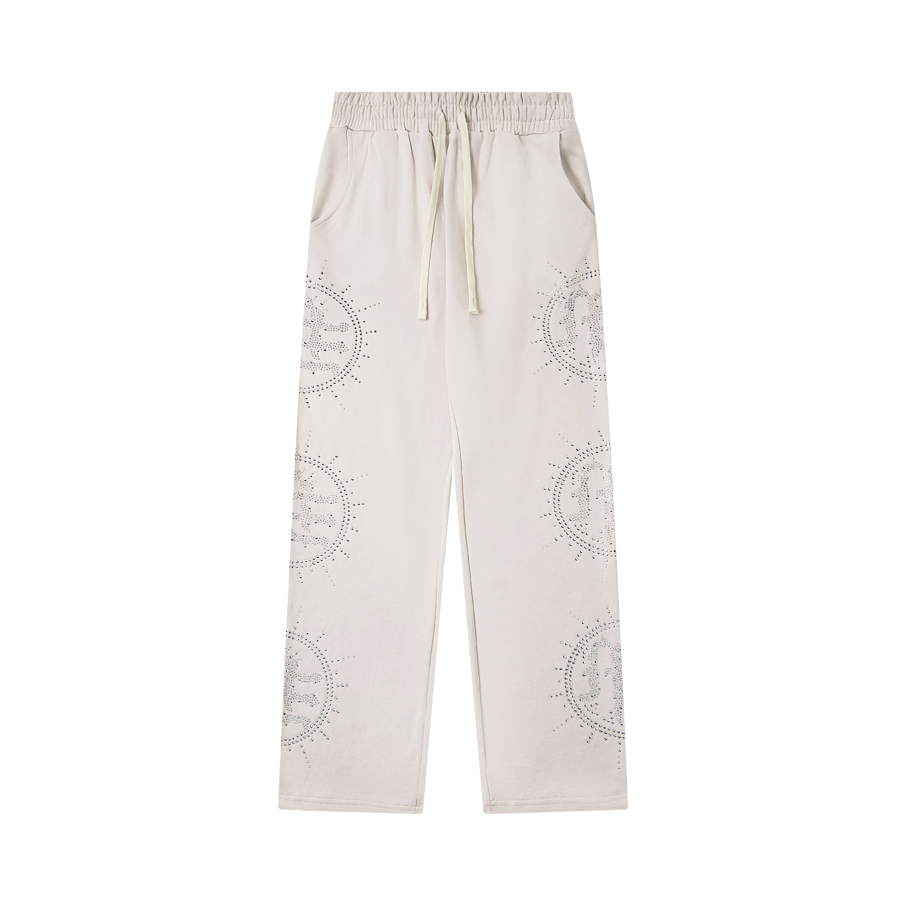 Mixed‑Emotion Sun Rhinestone Wide‑Leg Sweatpants