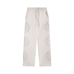 Mixed‑Emotion Sun Rhinestone Wide‑Leg Sweatpants