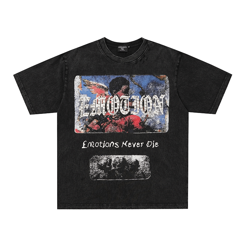 Mixed Emotion Washed Cupid Angel Double‑Sided Print Oversized Tee