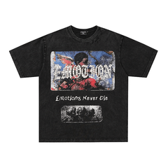 Mixed Emotion Washed Cupid Angel Double‑Sided Print Oversized Tee