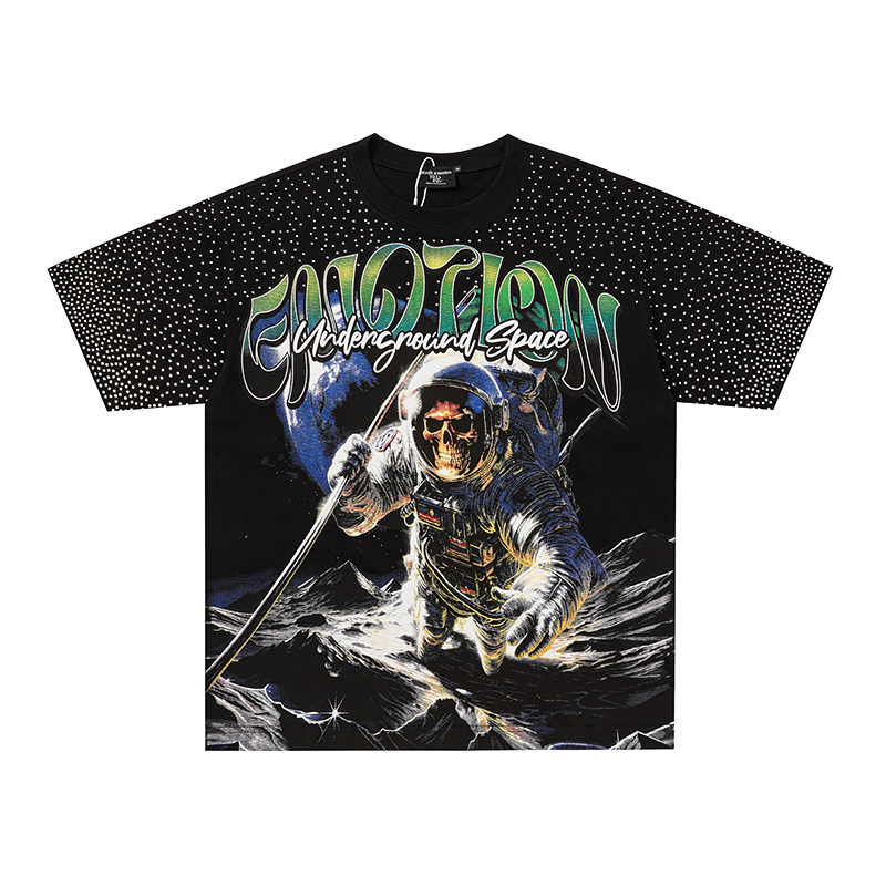 Mixed Emotions Skull Astronaut Space Rhinestone Tee