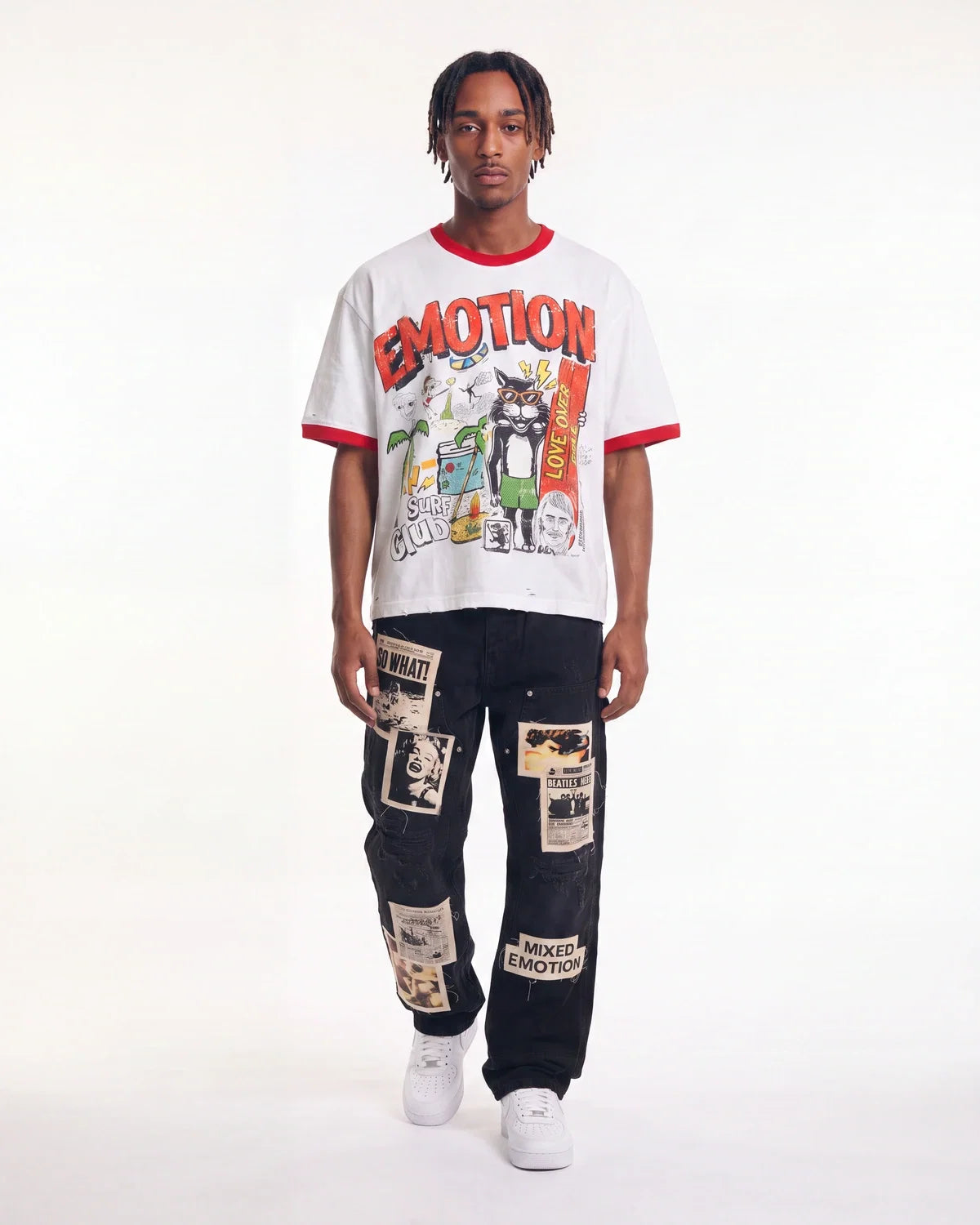 Mixed Emotions Newspaper Carpenter Pants Black