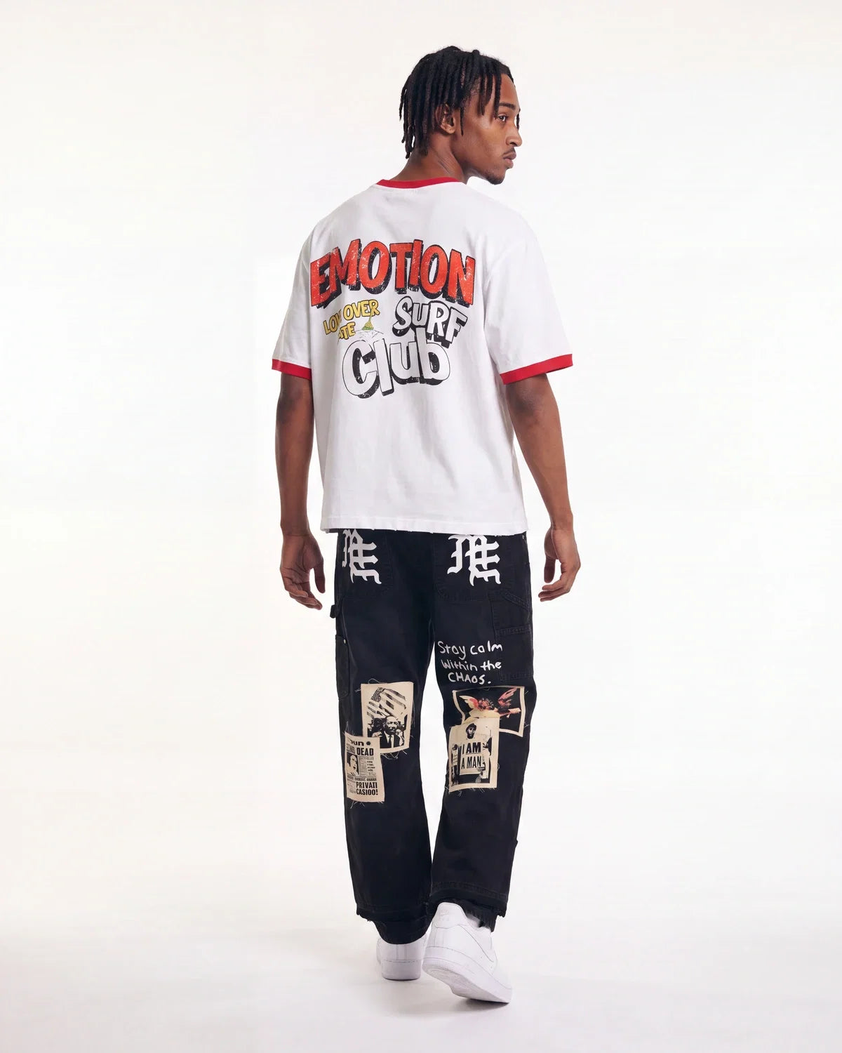 Mixed Emotions Newspaper Carpenter Pants Black
