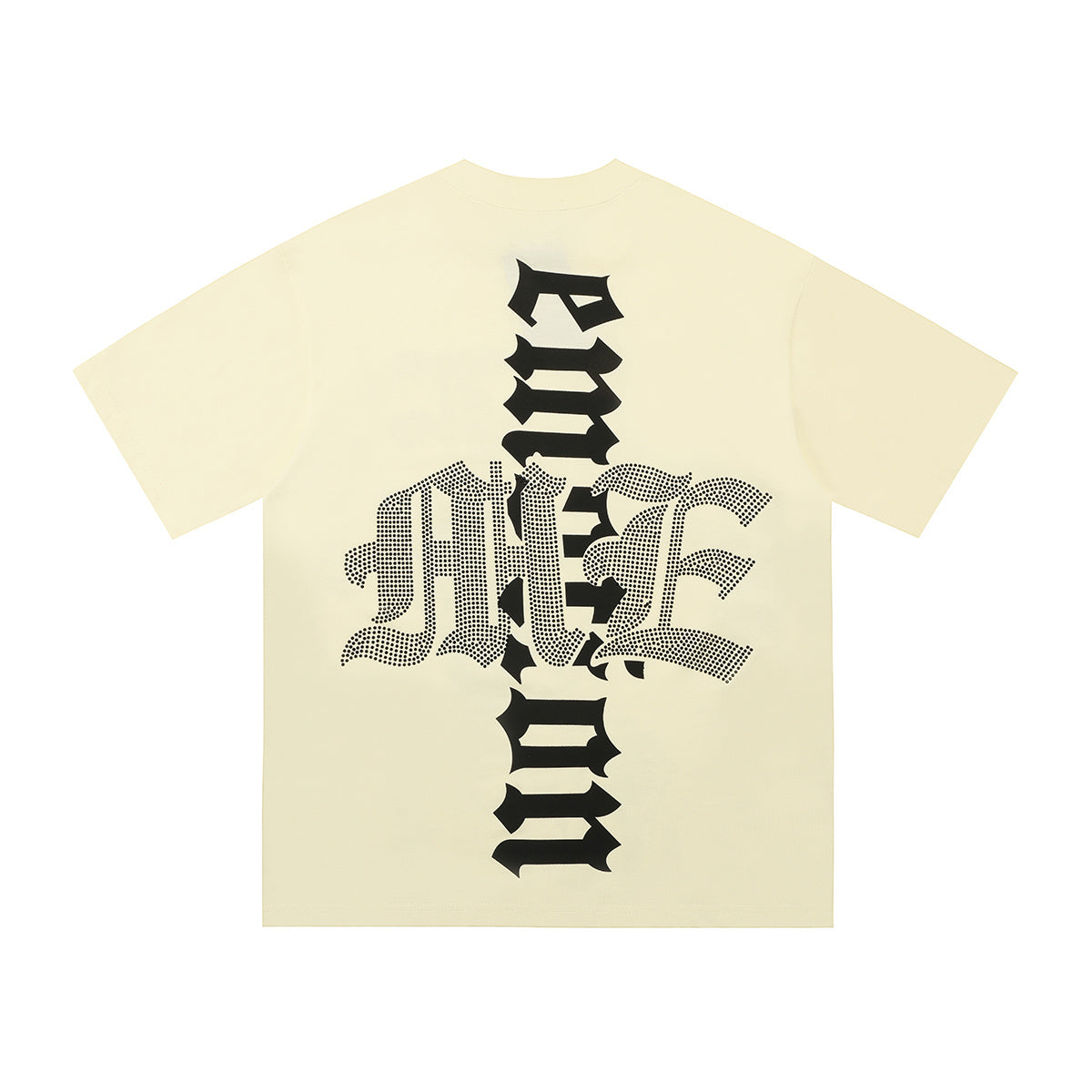 ME Alien Beach Gothic Cross Graphic T-Shirt Cream Vintage Hand-Drawn Unisex Streetwear