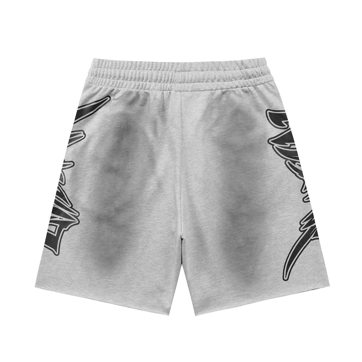 Mixed Emotion Distressed Faded Wash Gothic Graphic Raw Hem Sweat Shorts Y2K Streetwear Unisex Baggy Shorts