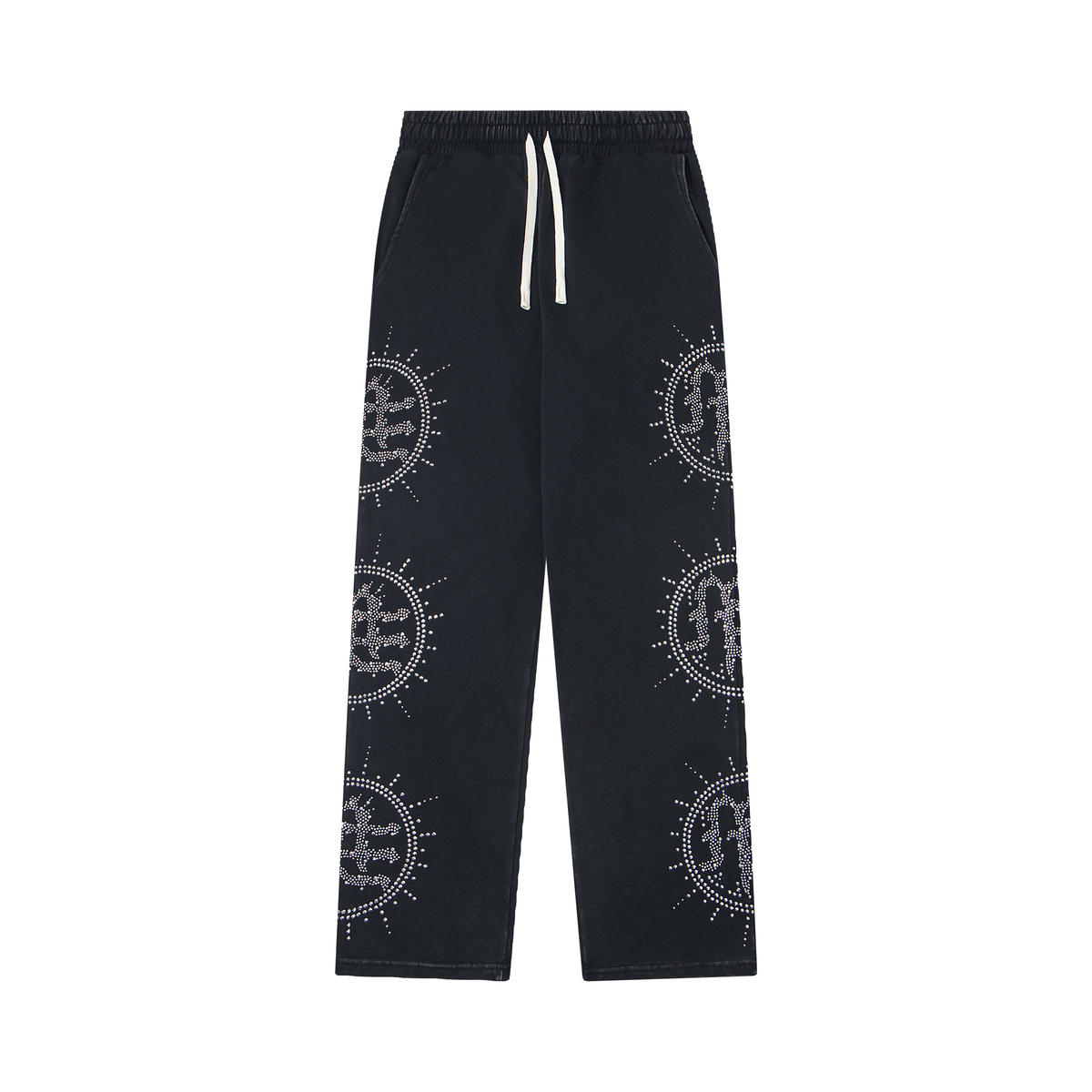 Mixed‑Emotion Sun Rhinestone Wide‑Leg Sweatpants