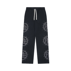 Mixed‑Emotion Sun Rhinestone Wide‑Leg Sweatpants