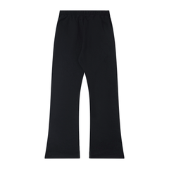 Mixed‑Emotion Rivet‑Trim Gothic Logo Flare Sweatpants