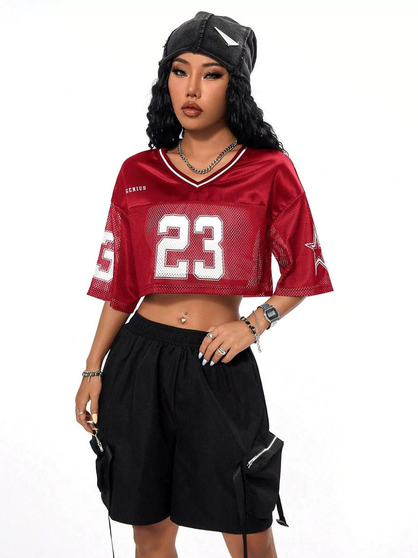 Oversized basketball jersey summer sheer streetwear trendy girl top Y2K women's clothing