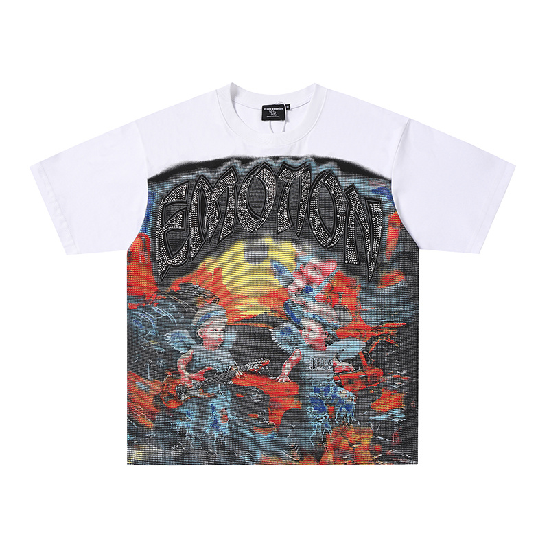 Mixed Emotion Rock Angel Rhinestone Graphic Oversized Tee