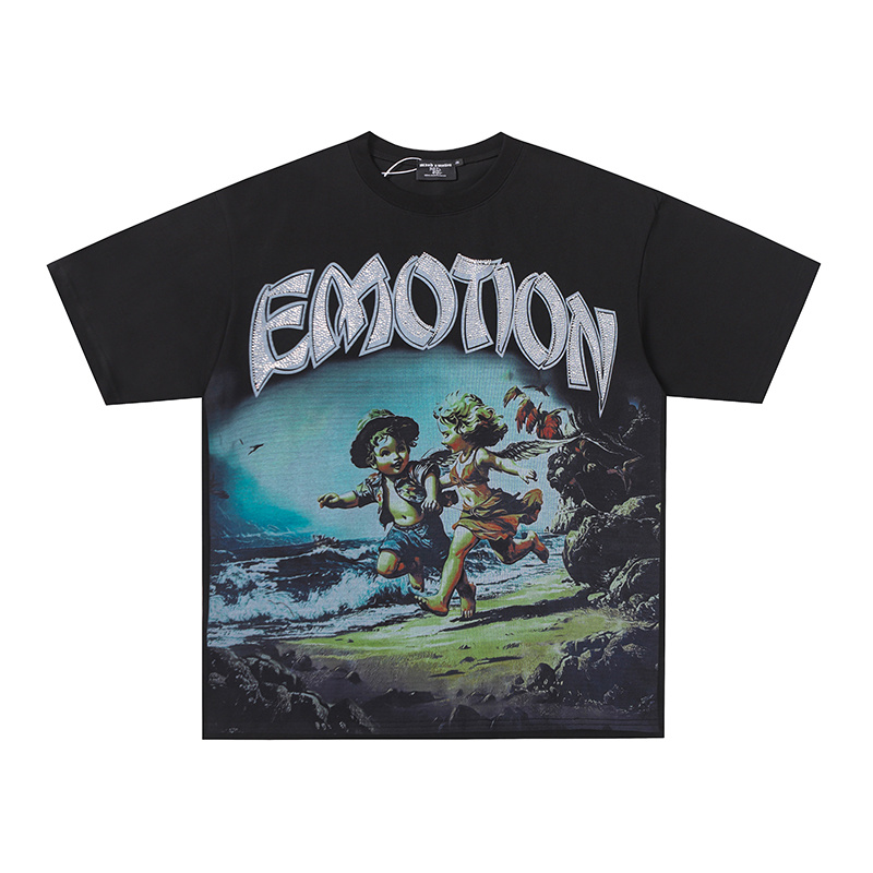 Mixed Emotion Beach Cherub Rhinestone Graphic Oversized Tee