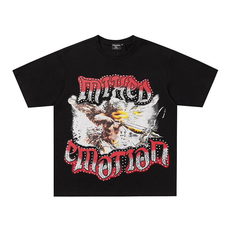 Mixed Emotion Shooting Cupid Angel Rhinestone Graphic Oversized Tee
