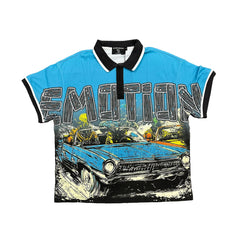 Mixed Emotion Vintage Car Gradient Polo Shirt  Unisex Hip-Hop Streetwear