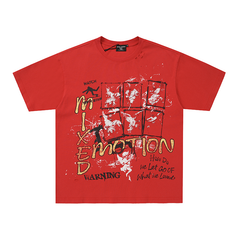 Mixed Emotion Red Double‑Sided Graffiti Cross Oversized Tee