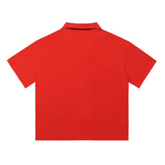 Mixed Emotion Cherub Angel Script Graphic Camp Collar Shirt Black Red Apricot Unisex Y2K Streetwear