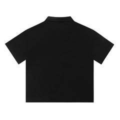 Mixed Emotion Cherub Angel Script Graphic Camp Collar Shirt Black Red Apricot Unisex Y2K Streetwear