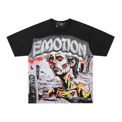 Mixed Emotion Spooky Zombie Graveyard Rhinestone Graphic Tee