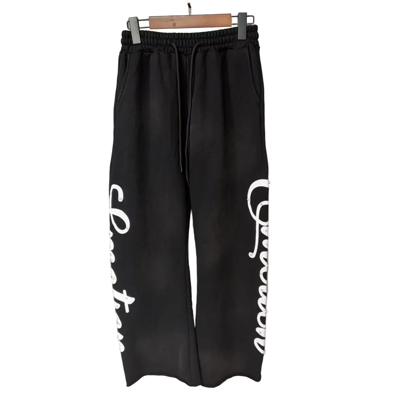 Mixed Emotion Rhinestone Cursive Letter Wide‑Leg Sweatpants Y2K Streetwear Loose Baggy Jogger Pants