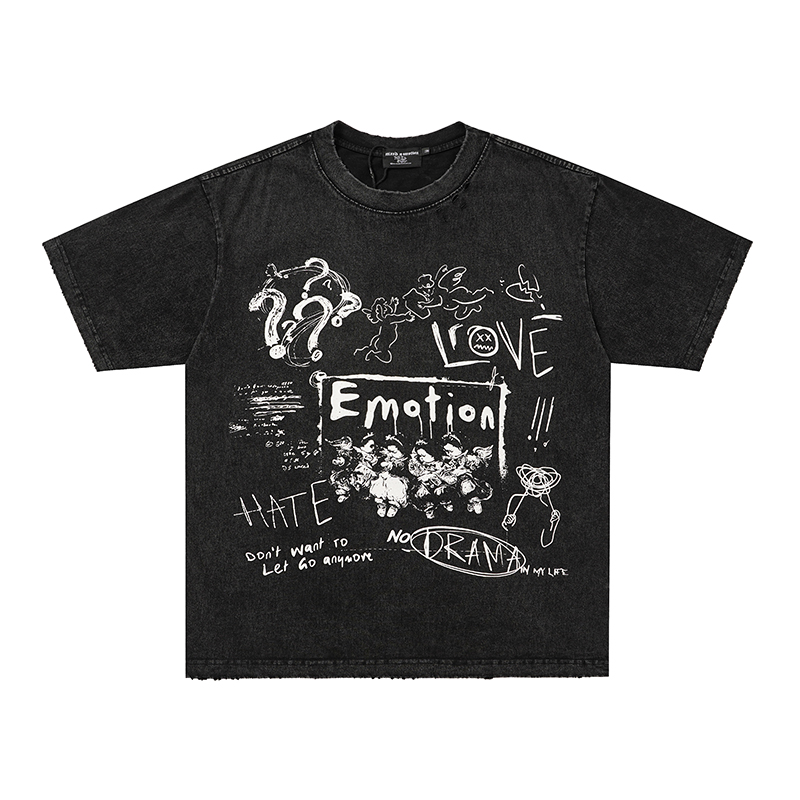 Mixed Emotions Hand‑Drawn Graffiti Cherub Washed Tee
