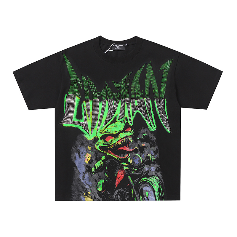 LVIVAN Monster Biker Rhinestone Graphic Oversized Tee