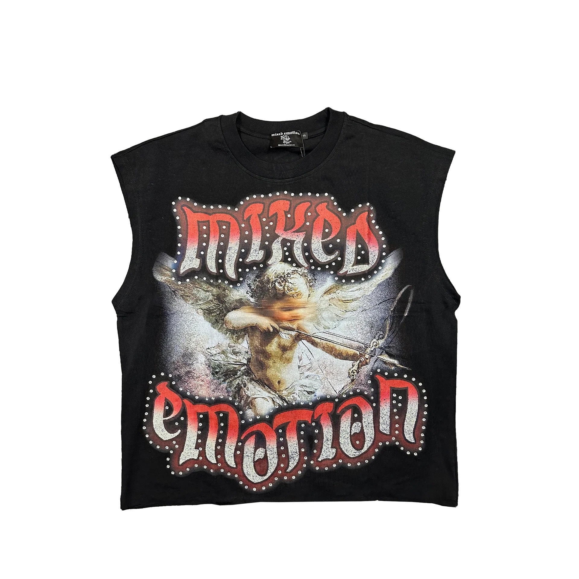 Mixed Emotion Cherub Angel Studded Sleeveless T-Shirt Black Gothic Metal Punk Streetwear