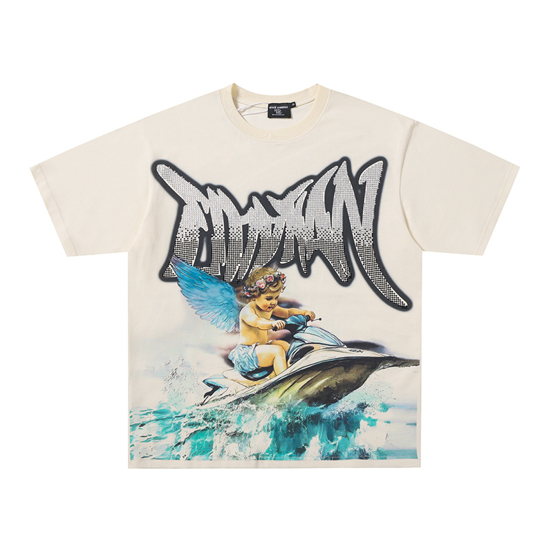Mixed Emotion Water‑Sport Angel Rhinestone Graphic Oversized Tee